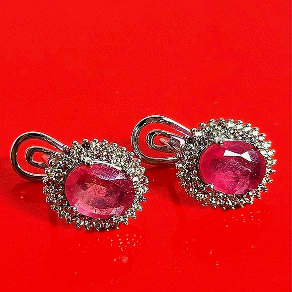 925 Sterling Silver Earrings with Natural Ruby & Sapphires Gemstones - Picture 12 of 14